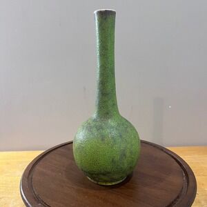 Vtg Haeger Lime Peel Textured Green Bulb Vase Bud MCM 10"
